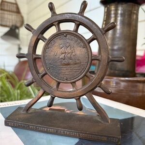 USS Constitution Copper Shipwheel Bookend Single